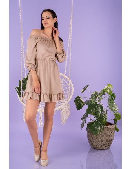 Rimiama sukienka damska mini z odsłoniętymi ramionami mocca, Merribel d142