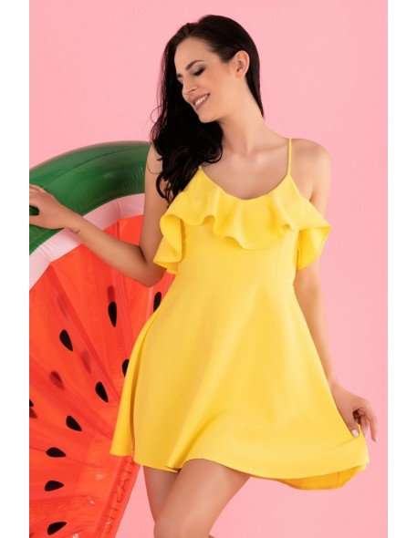 Cooreo sukienka damska mini na cienkich ramiączkach żółta, Merribel d63