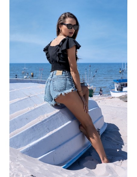 Darita bluzka damska krótka z krótkim rękawem czarna, Merribel b27