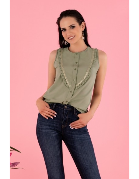 Nenaria blouse women's sleeveless khaki, Merribel b47