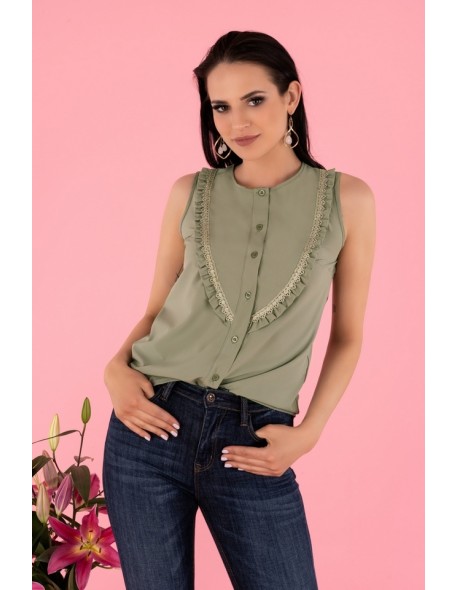 Nenaria blouse women's sleeveless khaki,...