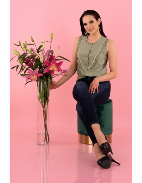 Nenaria blouse women's sleeveless khaki, Merribel b47