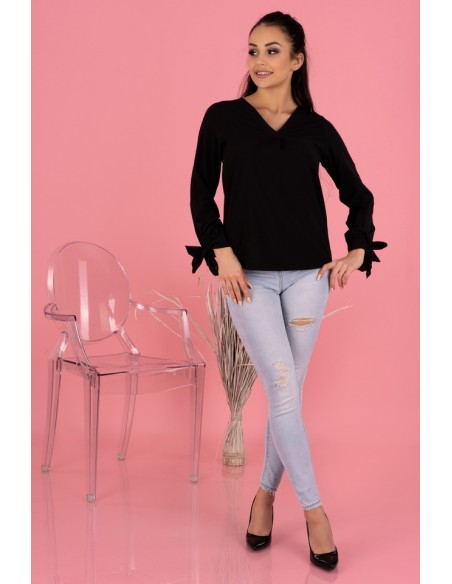 Ormin bluzka damska z ozdobnymi długimi rękawami czarna, Merribel b50