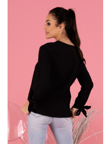 Ormin bluzka damska z ozdobnymi długimi rękawami czarna, Merribel b50