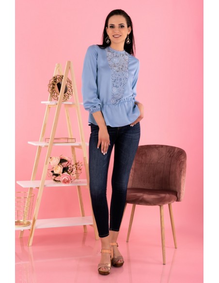 Iseara blouse women's with long sleeve blue, Merribel b33