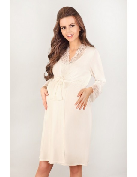 Bathrobe ladies' pregnancy with koronką cream Lupoline 3023