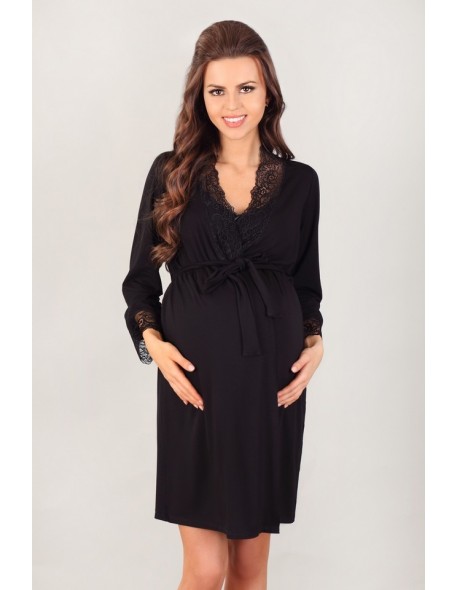 Bathrobe ladies' pregnancy with koronką black Lupoline 3026