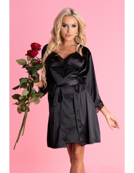 Ariladyen satynowy szlafrok damski czarny,...