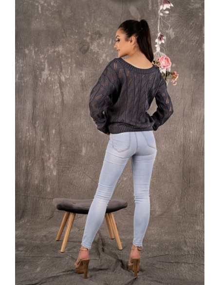 Gloris sweater ladies' with ażurowym wzorem graphite, Merribel