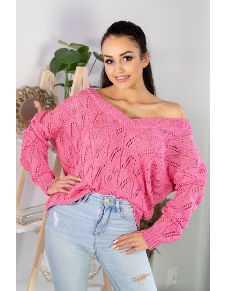 Gloris sweter damski z ażurowym wzorem różowy, Merribel
