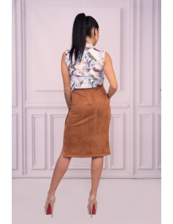 Lunarin spódnica damska ołówkowa z wysokim stanem camel,... 2