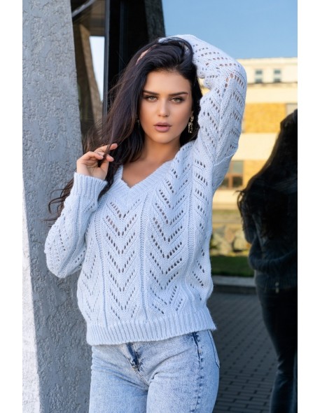 Manesa sweter damski z ażurowym wzorem oversize niebieski, Merribel