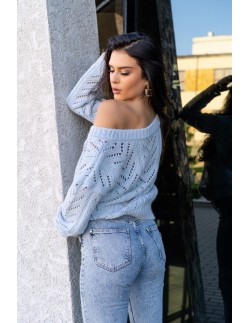 Manesa sweter damski z ażurowym wzorem oversize... 2