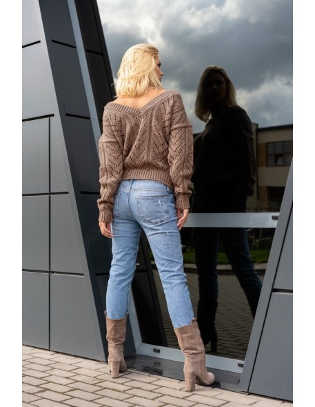 Manesa sweter damski z ażurowym wzorem oversize...