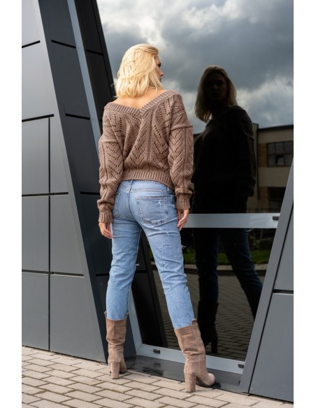 Manesa sweter damski z ażurowym wzorem oversize mocca, Merribel