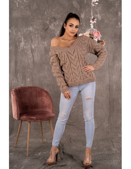 Manesa sweater ladies' with ażurowym wzorem oversize mocca, Merribel