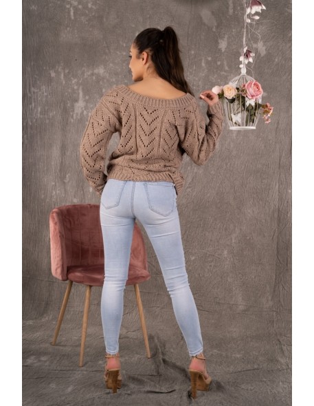 Manesa sweter damski z ażurowym wzorem oversize...