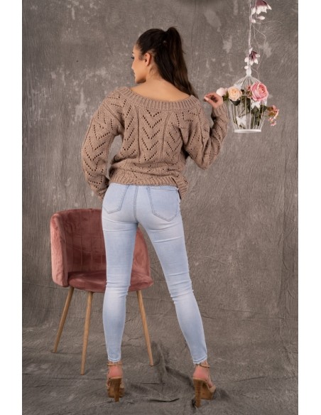 Manesa sweter damski z ażurowym wzorem oversize mocca, Merribel