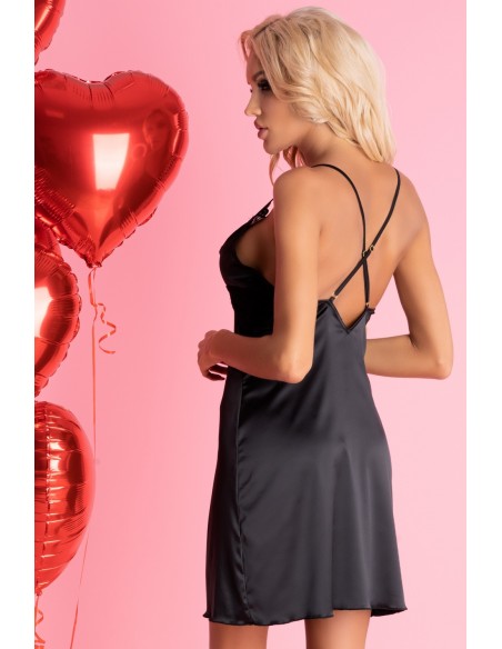 Marinsani satynowa koszulka nocna ze stringami czarna, Livia Corsetti lc 90566 