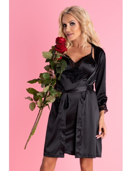 Marinsani satynowa koszulka nocna ze stringami czarna, Livia Corsetti lc 90566 