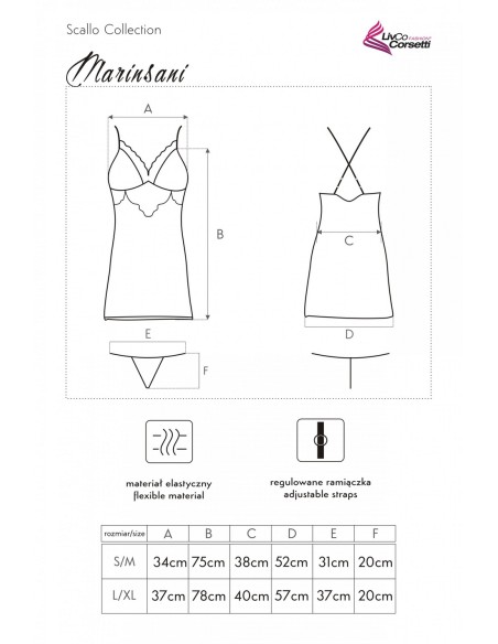 Marinsani satin t-shirt night with thongs black, Livia Corsetti lc 90566