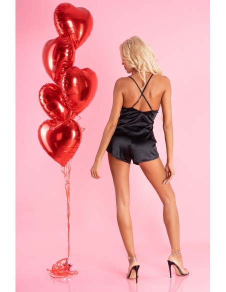 Miraaze komplet satynowy koszulka + spodenki czarny, Livia Corsetti lc 90567 