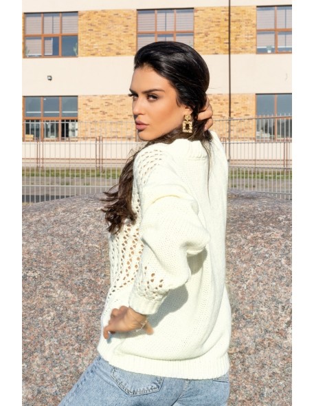 Nicaia sweter damski z ażurowym wzorem ecru,...