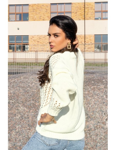 Nicaia sweter damski z ażurowym wzorem ecru, Merribel