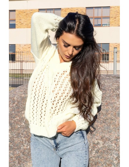 Nicaia sweater ladies' with ażurowym wzorem ecru, Merribel
