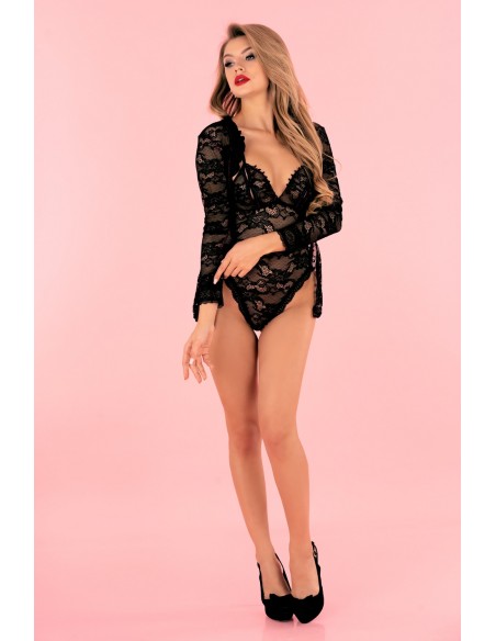 Silomin set lacy body + short bathrobe black, Livia Corsetti lc 1401