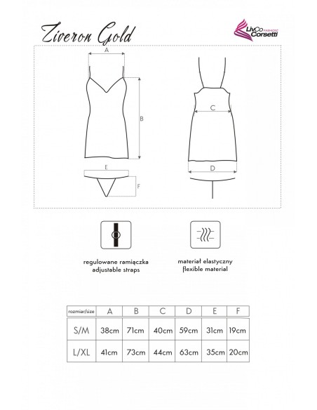 Ziveron satin t-shirt night with thongs gold, Livia Corsetti lc 90581