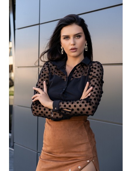 Senariam blouse women's shirt with decorative sleeves black, Merribel 90570