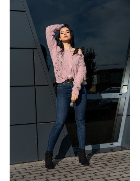 Boniqe sweter damski zapinany ażurowy wzór wrzosowy, Merribel