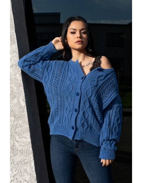 Boniqe sweter damski zapinany ażurowy wzór...