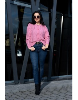 Boniqe sweter damski zapinany ażurowy wzór różowy, Merribel