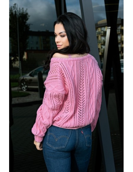 Boniqe sweater ladies' fastened openwork pattern pink, Merribel