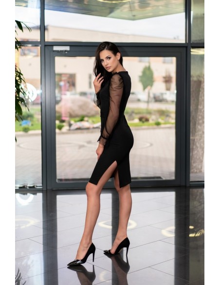 Ereve sukienka damska midi z ozdobnymi rękawami czarna, Merribel d08