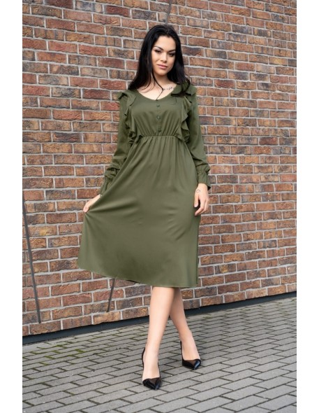 Ratsim dress women's midi with long sleeve khaki, Merribel d09