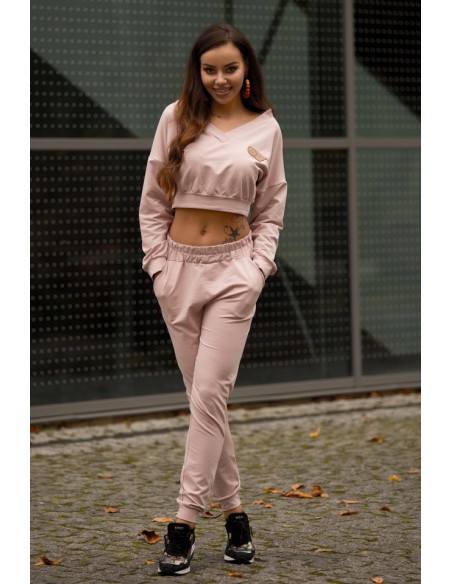 Siment dres komplet damski bluza i spodnie pudrowy, Merribel 1109