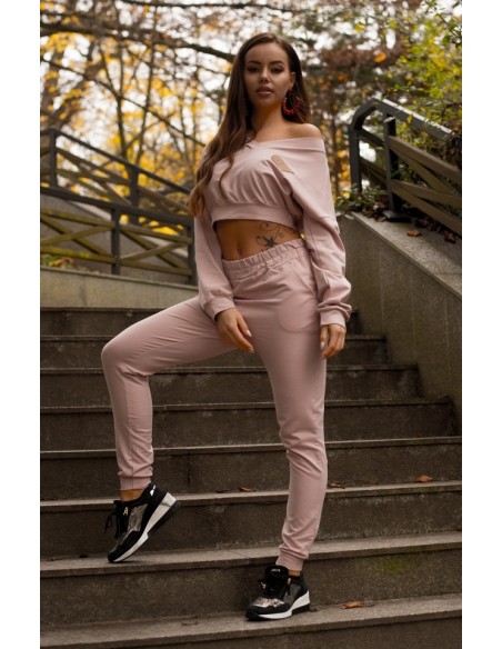 Siment dres komplet damski bluza i spodnie pudrowy, Merribel 1109