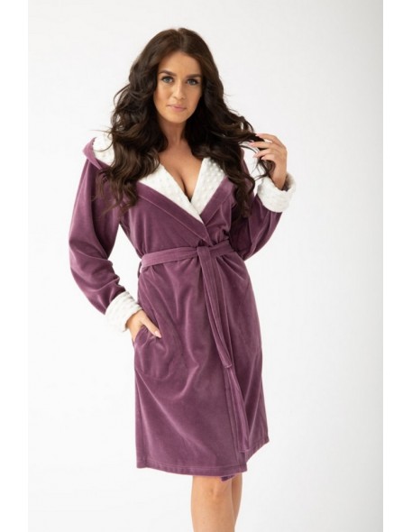 Szlafrok damski welurowy z kapturem Dorota FR-152 