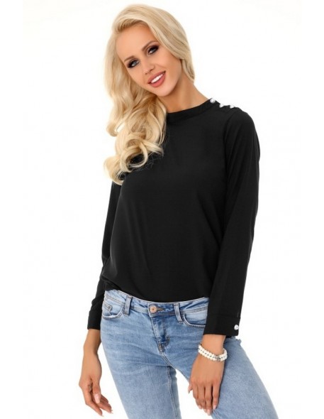 Pernille blouse women's with long sleeve black, Merribel 85279