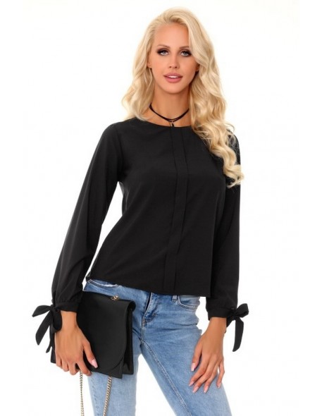 Emelynna blouse women's sleeves long zakończone troczkami black, Merribel 85287