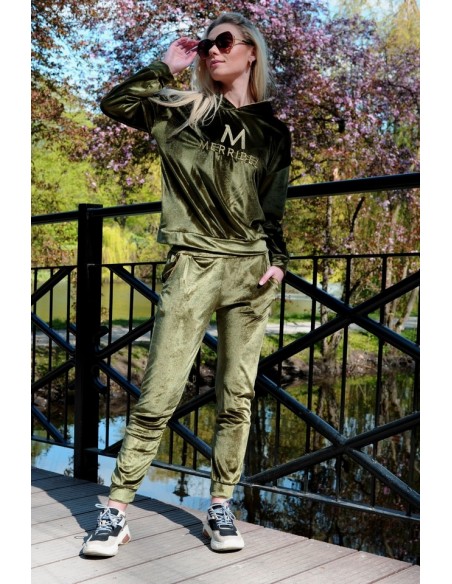 Dollien Khaki welurowy set dresowy with hood, Merribel