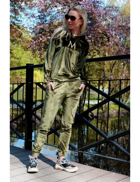 Dollien Khaki welurowy komplet dresowy z...