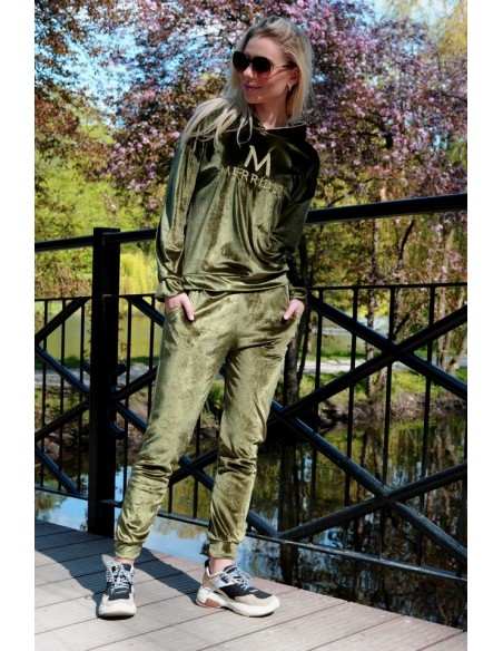 Dollien Khaki welurowy set dresowy with hood, Merribel