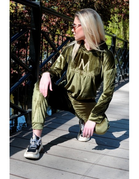 Dollien Khaki welurowy komplet dresowy z kapturem, Merribel