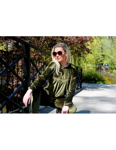 Dollien Khaki welurowy set dresowy with hood, Merribel