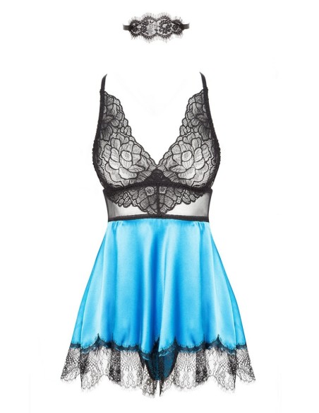 Koronkowa t-shirt night with maską turquoise Eve Beauty Night Fashion