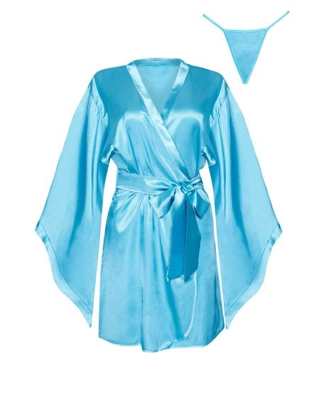Bathrobe satin short turquoise Samira Beauty Night Fashion